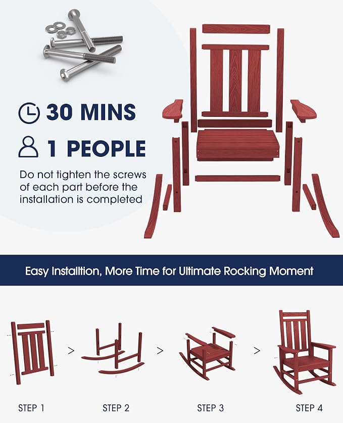 KINGYES Oversized Outdoor Rocking Chair Set of 4, All-Weather Patio Rocking - Image 5