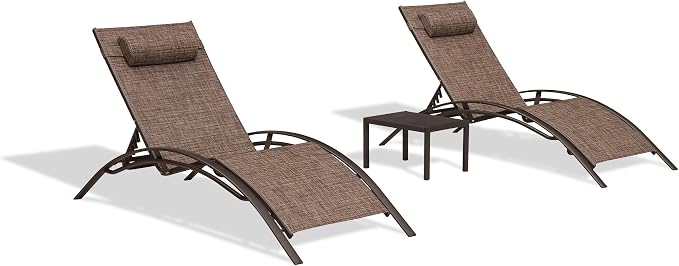 PURPLE LEAF Outdoor Oversized Chaise Lounge Chair Set of 3 Patio Pool Lounger - Image 9