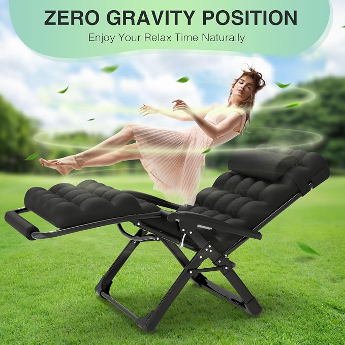 Suteck Oversized Zero Gravity Chair, 33In XXL Lounge Chair w/Removable - Image 7