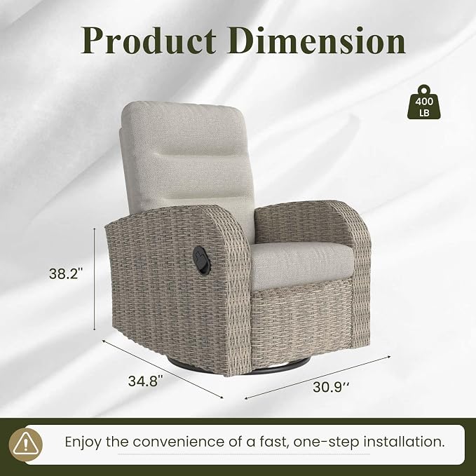 LayinSun Oversized Wicker Outdoor Swivel Glider Recliner - Image 2