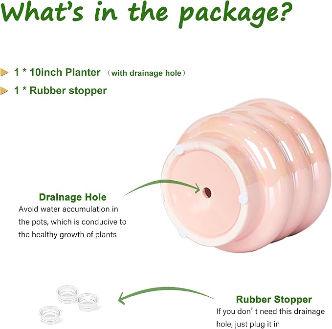 10 inch Ceramic Plant Pots for Indoor Plants, Rainbow Pearl Glaze Planter - Image 3