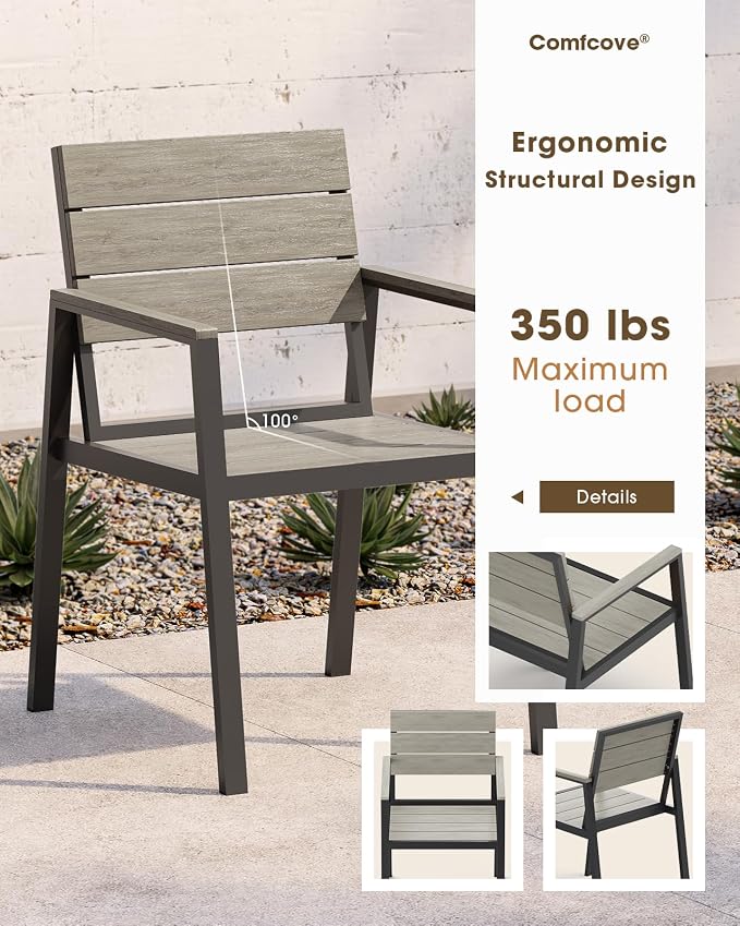 Outdoor Patio Dining Set for 6, Aluminum 7 Piece HDPS Patio Table and Chairs Set - Image 4