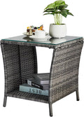 VINGLI Outdoor Wicker Side Table Patio Side Tables by VINGLI
