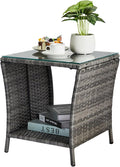 Wicker Rattan Side Table, Outdoor Square Rattan Coffee End Table by Unknown