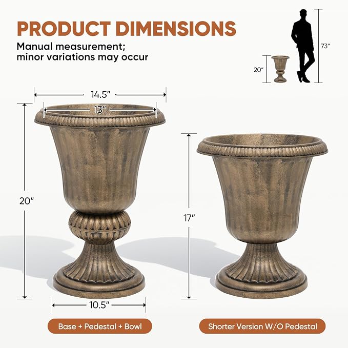 Athena Collection 20''H Garden Plastic Urn Vintage Tall Planter Urn Patio Large - Image 3