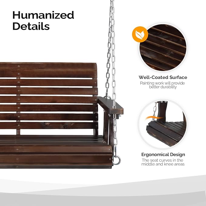VINGLI Heavy Duty 880 LBS Patio Porch Swing Outdoor PU Painting, Hanging Chair - Image 3