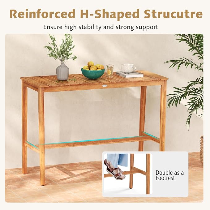 Tangkula Patio Bar Table, 54” x 22” Acacia Wood Counter Height Table - Image 5