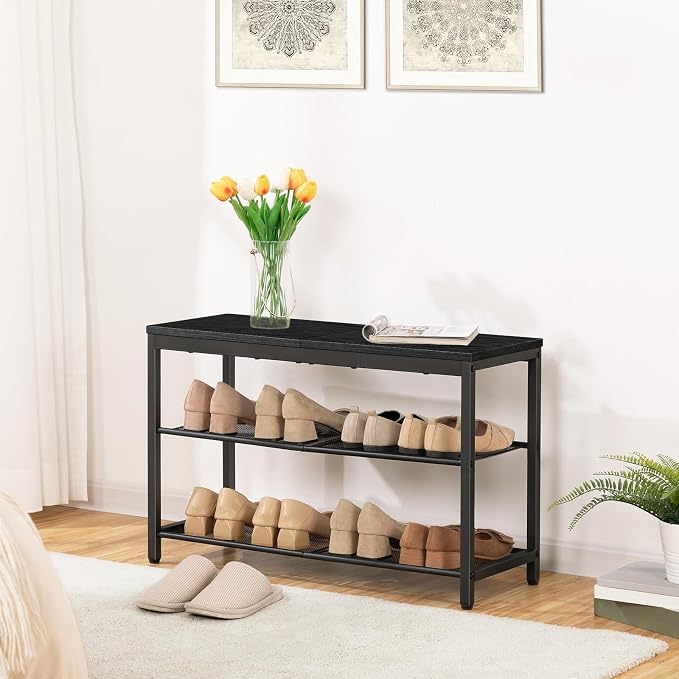 HOOBRO Shoe Bench, 3-Tier Shoe Rack, Industrial Shoe Organizer Storage Bench - Image 5