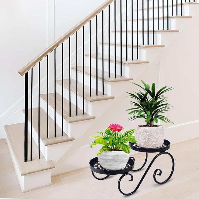 2 Tier Black Plant Stand, Metal Flower Stand Indoor Outdoor, Anti-Rust Iron - Image 5