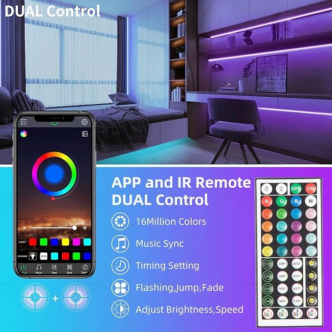 KSIPZE 32.8ft Led Strip Lights RGB Music Sync Color Changing Bluetooth Led - Image 2