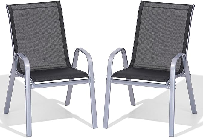 Patio Chairs Set of 2, Easily Set Up Stackable Outdoor Dining Chairs by Dovov