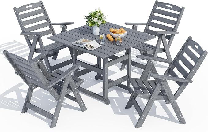 5-Piece Outdoor Dining Set, No-Assembly Foldable Chairs, All-Weather HDPE - Image 9