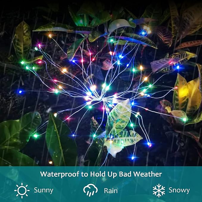 JJGoo Solar Firework Lights, 2 Pack 180 LEDs 2 Lighting Modes Solar Lights - Image 3