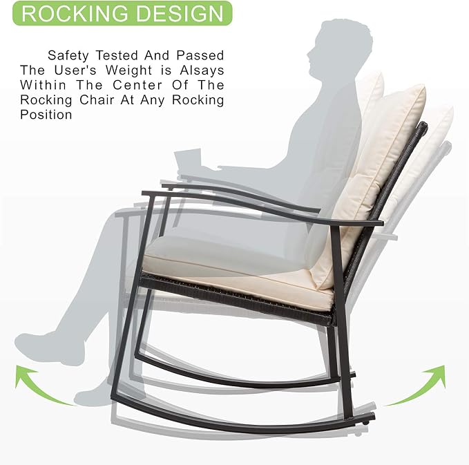 Vongrasig 3 Piece Outdoor Rocking Chair Set, PE Wicker Rattan Small Bistro Set - Image 5