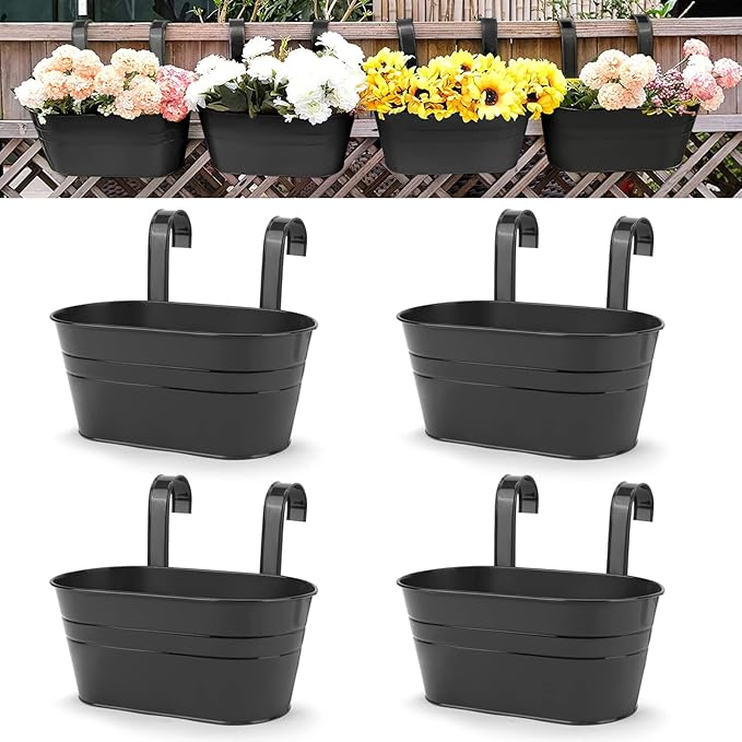 OGIMA 4pcs Hanging Flower Pots, Metal Iron Wall Planter Indoor/Outdoor by OGIMA