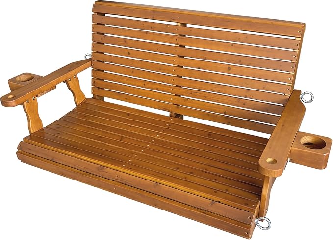 Wooden Porch Swing 2-Seater, High Backrest and Deep Seat, Bench Swing - Image 8