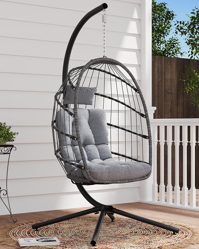 SWITTE Egg Chair Outdoor with Stand, Indoor Wicker Hanging Egg Swing Chair with - Image 9