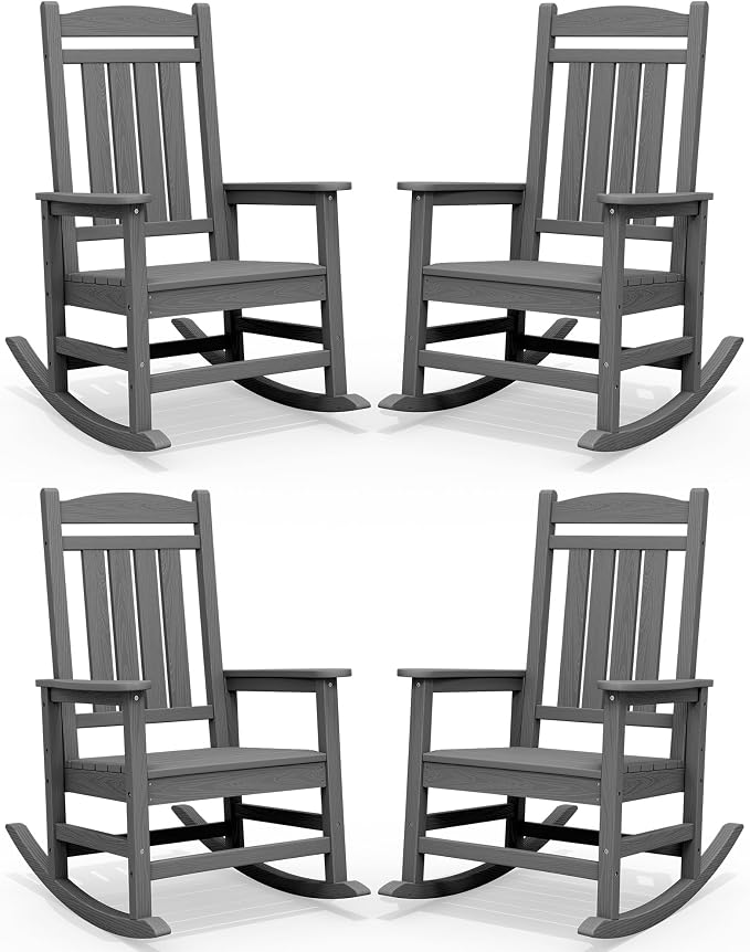 SERWALL Outdoor Rocking Chair Set of 4, HDPE Patio Rocking Chair, All-Weather by SERWALL