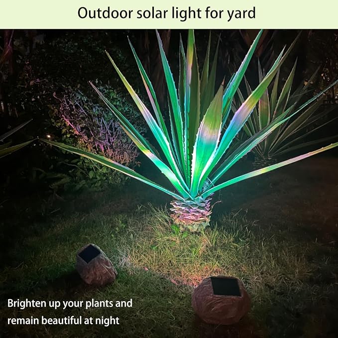 Solar Rock Lights Outdoor Waterproof, 2 Pack LED Colored Garden Rock Solar Light - Image 3