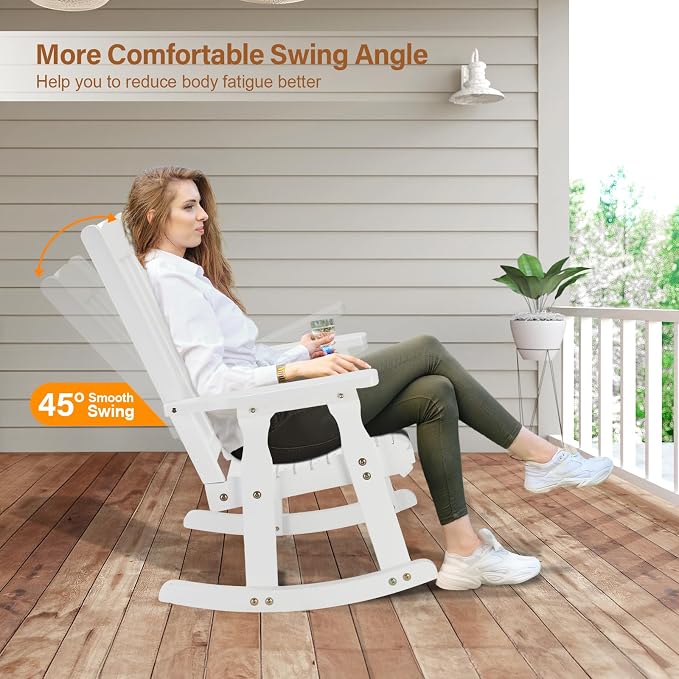 VINGLI Heavy Duty 600 LBS Outdoor Wooden Rocking Chair - Image 4