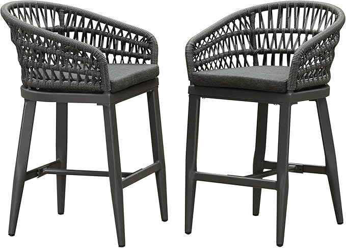 PURPLE LEAF Outdoor Rattan 24" Counter Height Bar Stools Chair Set of 2 by PURPLELEAF