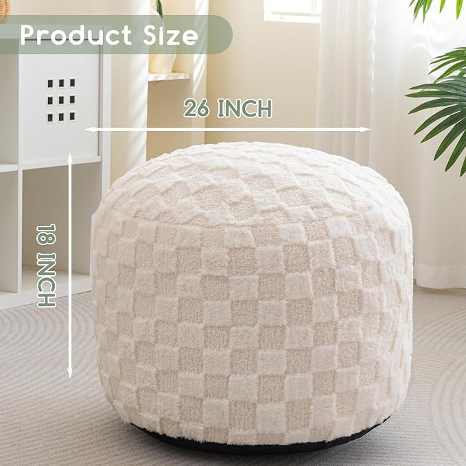 HIGOGOGO Round Stuffed Pouf Ottoman, Plaid Poufs - Image 2