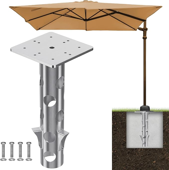 Universal In-Ground Umbrella Base, Rust-Resistant Steel Concrete Holder by Lifeswell