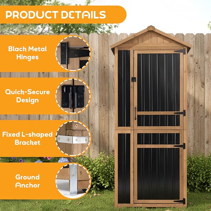 Outdoor Storage Cabinet, Wood & Metal Garden Shed - Image 4