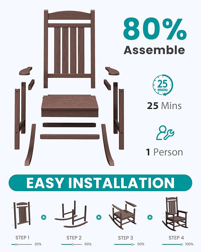 SERWALL HDPE Outdoor Rocking Chair Set of 4, Oversized Patio Rocking Chairs - Image 8
