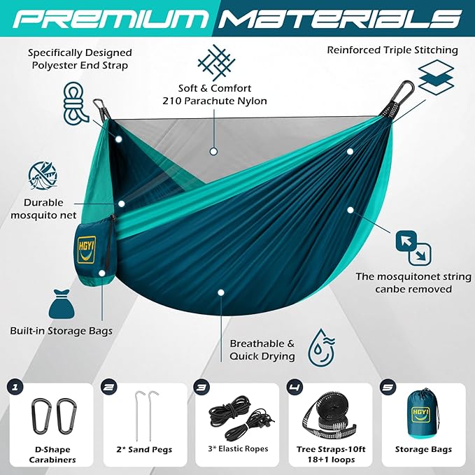 Camping Hammock Mosquito Net, Double & Single Portable Hammocks Hammocks - Image 2
