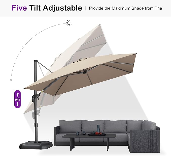 PURPLE LEAF 10 Feet Square Cantilever Umbrella Patio Umbrella - Image 7