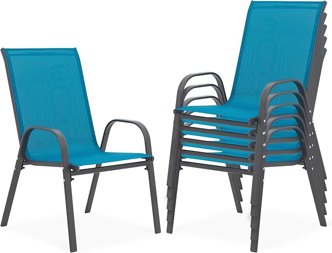Outdoor Stackable Chairs Set of 6, Stacking Patio Chairs by Villeston