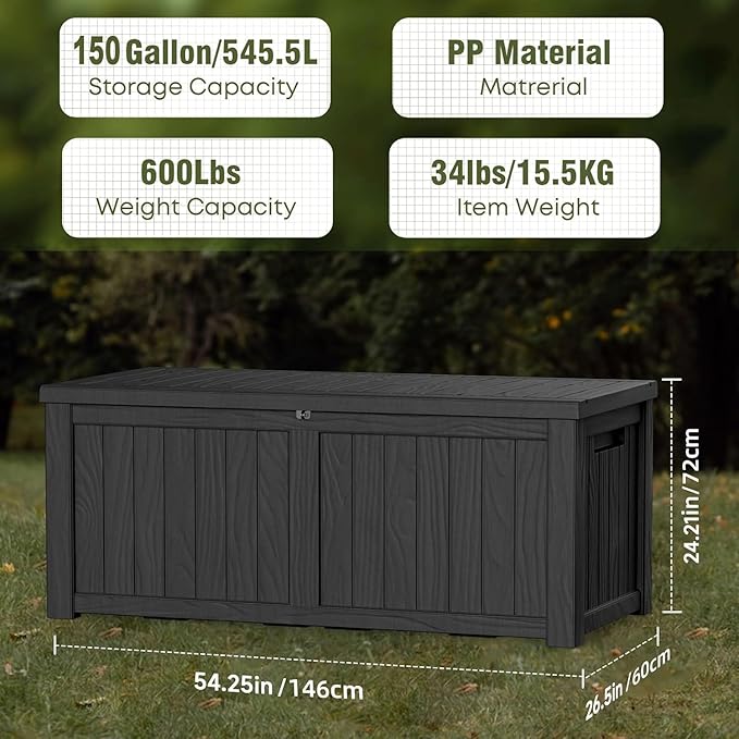 150 Gallon Outdoor Deck Box, Lockable Waterproof Outdoor Storage Boxes - Image 4
