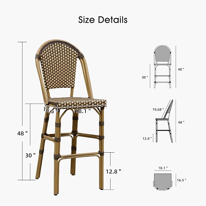 PURPLE LEAF French Bar Stool Set of 2 Bamboo Print Finish Patio Bar Stools - Image 6