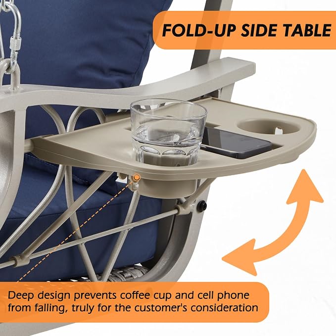 Heavy Duty 900 LBS Porch Swing Chair 3-Person Outdoor Rattan Patio Swing Lounge - Image 3