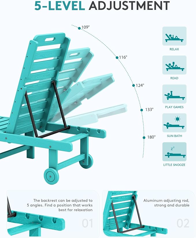 SERWALL Outdoor Chaise Lounge Set of 6, HDPE Pool Lounge Chair - Image 3