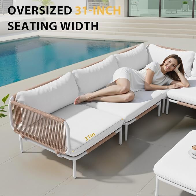 6 Piece Modern Outdoor Sectional Sofa, Weather-Resistant Metal Frame and - Image 5