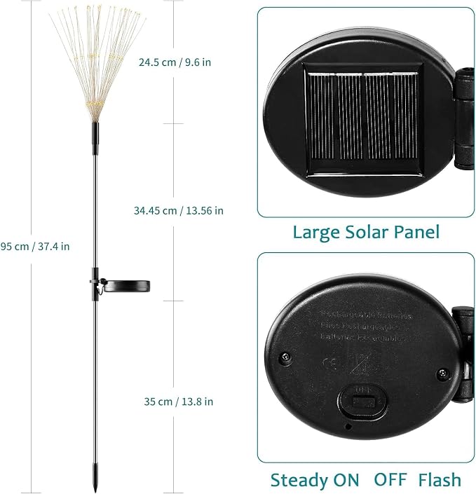 JJGoo Solar Firework Lights, 2 Pack 120 LEDs 2 Lighting Modes Solar Garden - Image 7