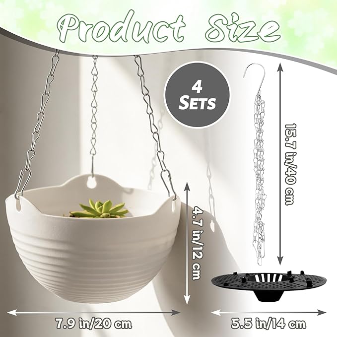 Bvrbaory 4 Pack 8 inch White Hanging Planters, Self-Watering Indoor Outdoor - Image 2