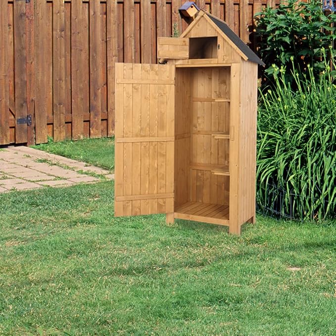 Outvita Outdoor Storage Cabinet, 70in Wooden Vertical Garden Tools Shed - Image 7