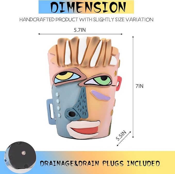 Abstract Face Planters Pots Head, Unique Head Planter - Image 5
