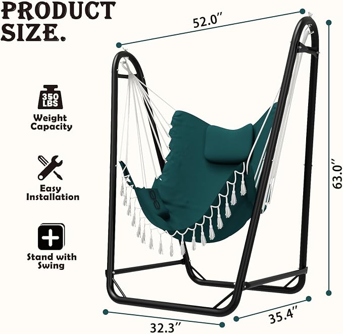Hammock Chair with Stand, Heavy-Duty Hanging Chair with Stand, - Image 6