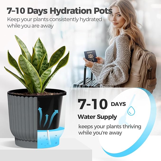 T4U 6 Inch Self Watering Pots for Indoor Plants, 6 Pack Plant Pots, Self - Image 4