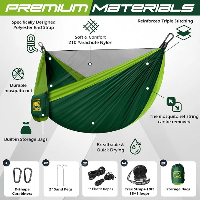 Camping Hammock Mosquito Net, Double & Single Portable Hammocks Hammocks - Image 2