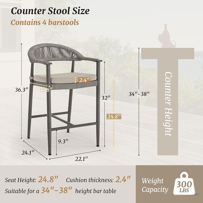Bar Stools Set of 4, 24.8'' Aluminum Outdoor Bar Stool - Image 2