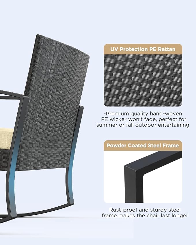 3 Pieces Porch Furniture Set Patio Rocking Bistro Set Outdoor Patio Chairs - Image 3
