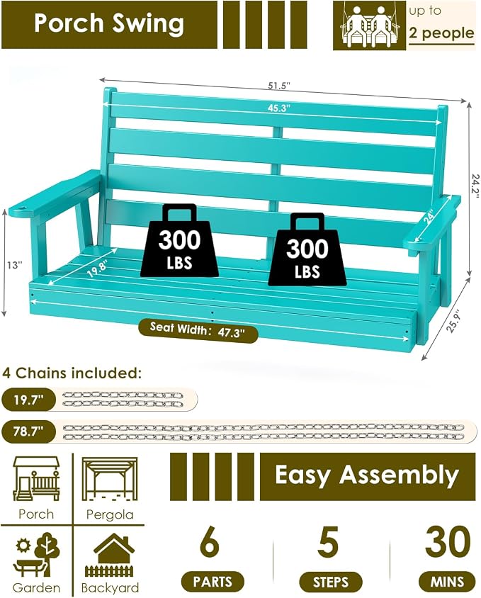 GREENVINES Porch Swing | 51’’ | HDPE Plastic | - Image 2