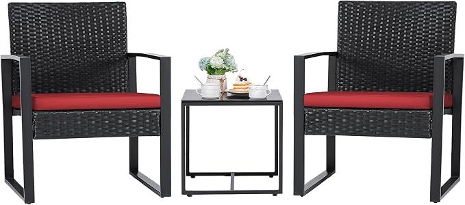 Flamaker 3 Pieces Wicker Patio Furniture Outdoor Modern Rattan Chair by Flamaker