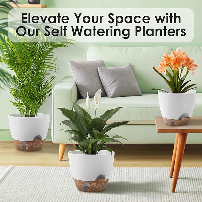 Self-Watering Plant Pots with Water Level Indicator, Drainage Holes & Saucers – - Image 5
