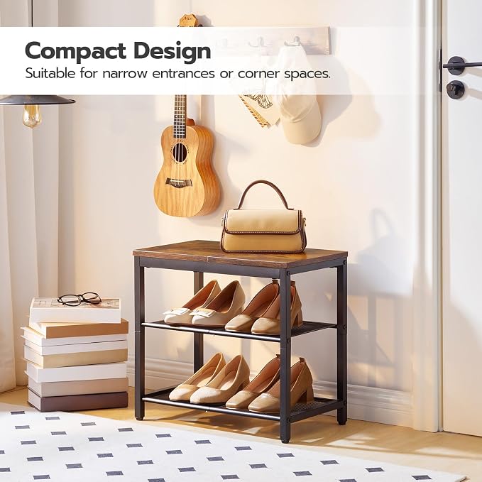 HOOBRO Shoe Bench, 3-Tier Shoe Rack, Industrial Shoe Organizer Storage Bench - Image 4